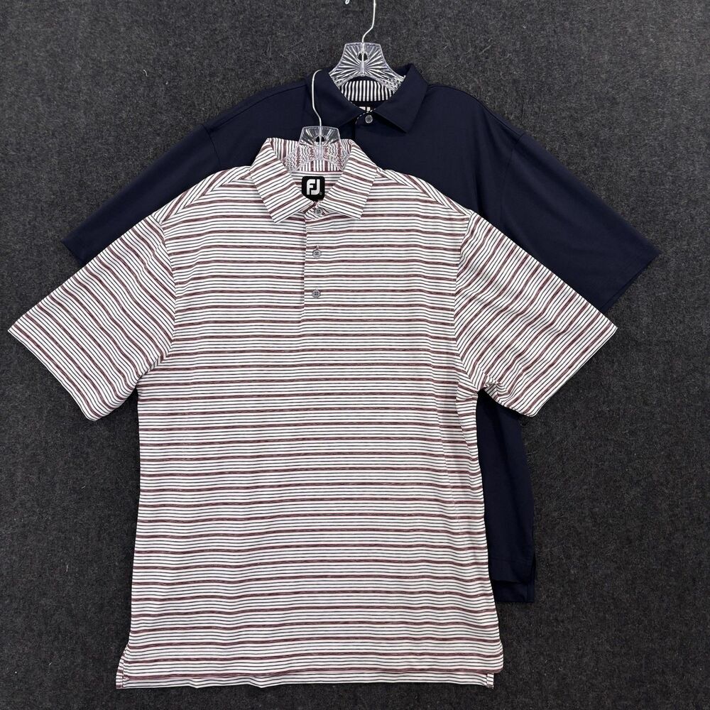 FootJoy Polo Shirt Men's Large Blue Striped Golf Stretch Performance Lot Of 2